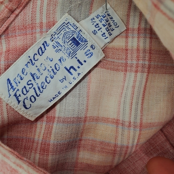 Vtg 60s Shirt Men S 14 14.5 Button Up SS Solid Plaid Western H.I.S. 2 Pocket - Picture 9 of 13